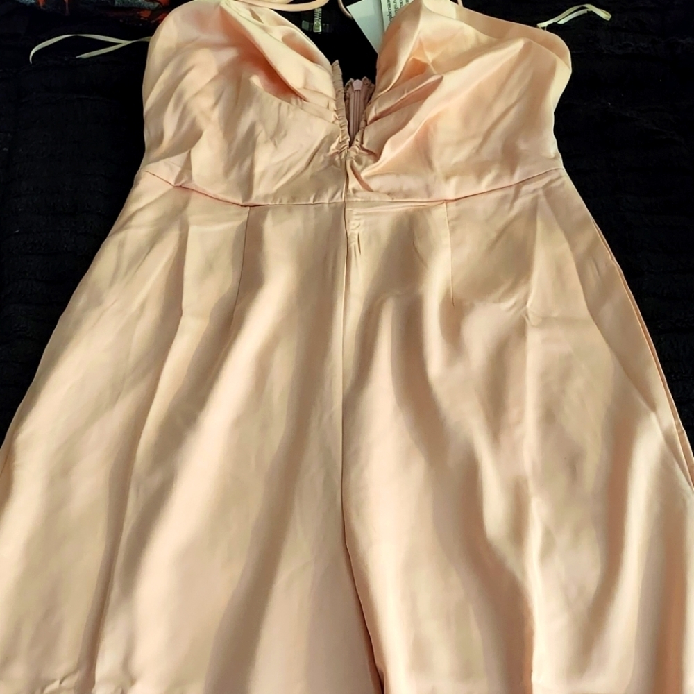 NWT - Hers & Mine- MD Baby Pink Satiny Wide Leg Jumpsuit - Picture 9 of 11